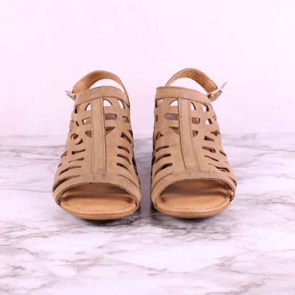 b.o.c Tan Cutout Slingback Block Heel Sandals Size 7 Comfort Boho Summer - Picture 3 of 8